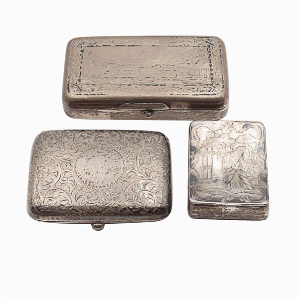 Group of silver and niello snuff boxes (3)