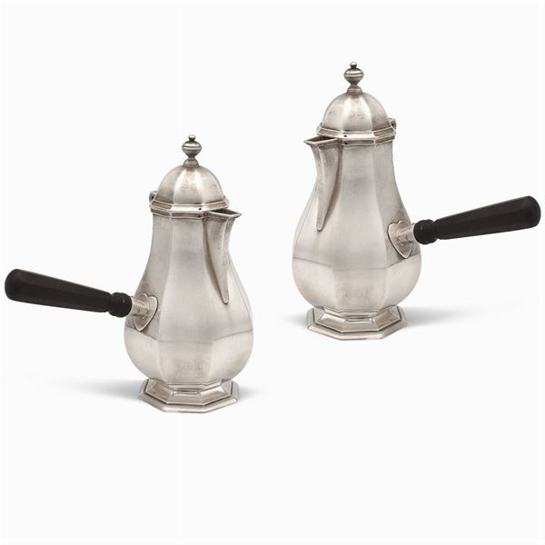 Pair of silver chocolate pots