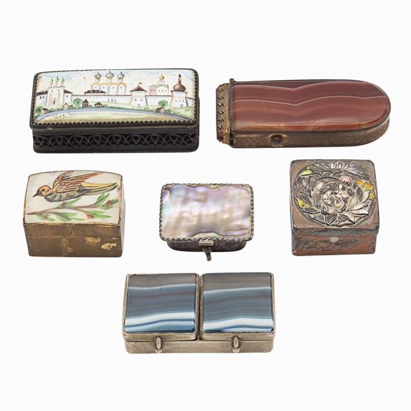 Group of hard stones boxes (6)  (Different manufactures, 19th-20th century)  - Auction FINE SILVER AND THE ART OF THE TABLE - Colasanti Casa d'Aste