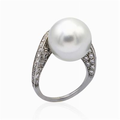 Anello in Oro Bianco 18kt con Perla Coltivata
