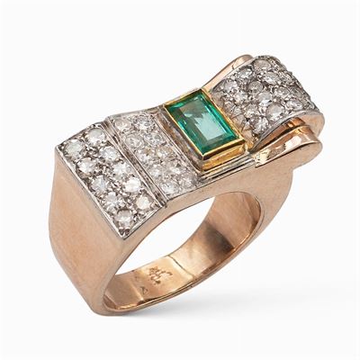 Anello a Ponte in Oro Giallo e Platino