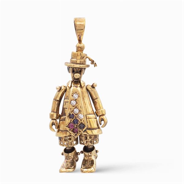 18kt yellow gold clown shaped pendant