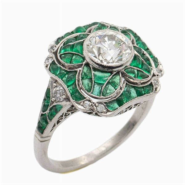 Anello Decò in platino con un diamante ct 1