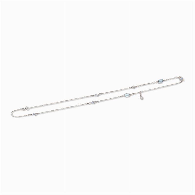 Collana in Oro Bianco 18kt con Acquamarine e Diamanti
