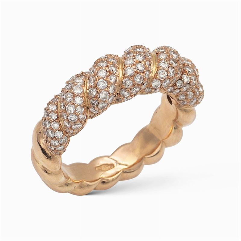 Anello a Torchon in Oro Rosa 18kt e Diamanti