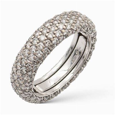 Anello Fede in Oro Bianco 18kt e Pavé di Diamanti