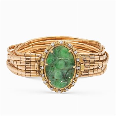 Bracciale in Oro Rosa 18kt con Giada e Diamanti