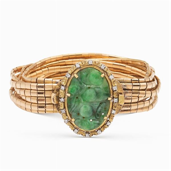 18kt rose gold, jade and diamond bracelet
