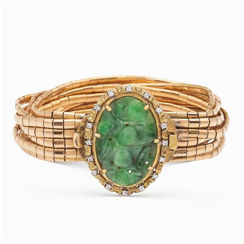 Bracciale in Oro Rosa 18kt con Giada e Diamanti
