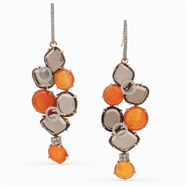 18kt rose and white gold pendant earrings