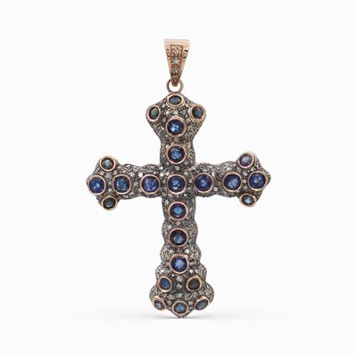 Pendente Croce in Oro Rosa 18kt e Argento