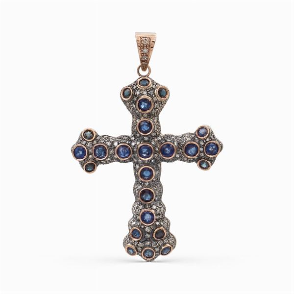 18kt rose gold and silver pendant cross