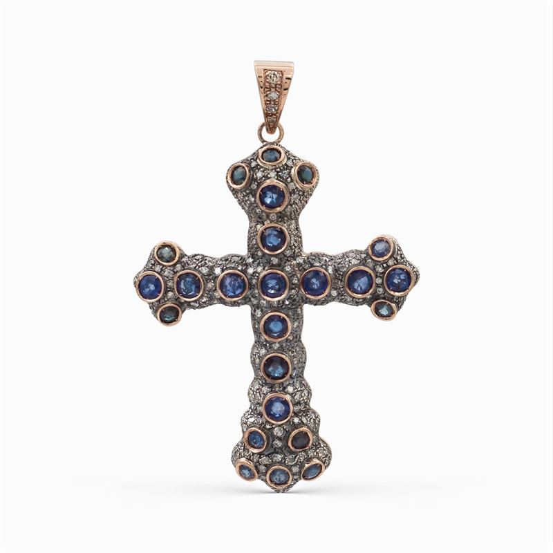 Pendente Croce in Oro Rosa 18kt e Argento