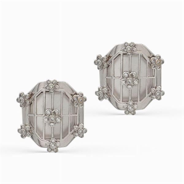 18kt white gold, rock crystal and diamond earrings
