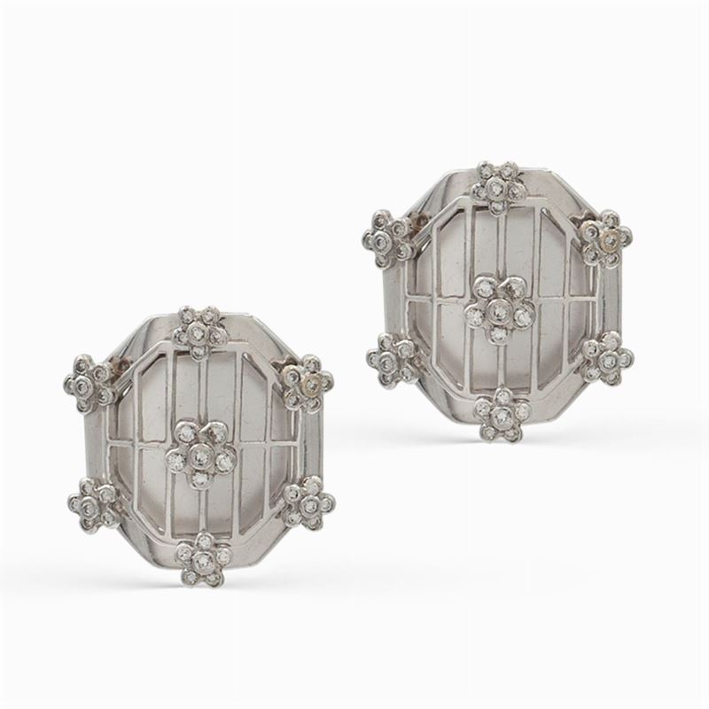 Orecchini in Oro Bianco 18kt, Cristallo di Rocca e Diamanti