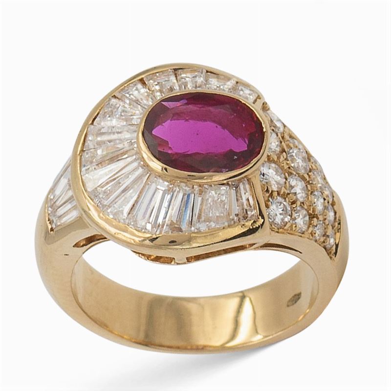 Anello Oro Giallo 18kt con un Rubino Naturale Ct 1,10