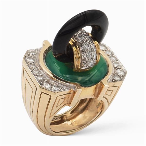 Anello in oro giallo e bianco 18kt e diamanti