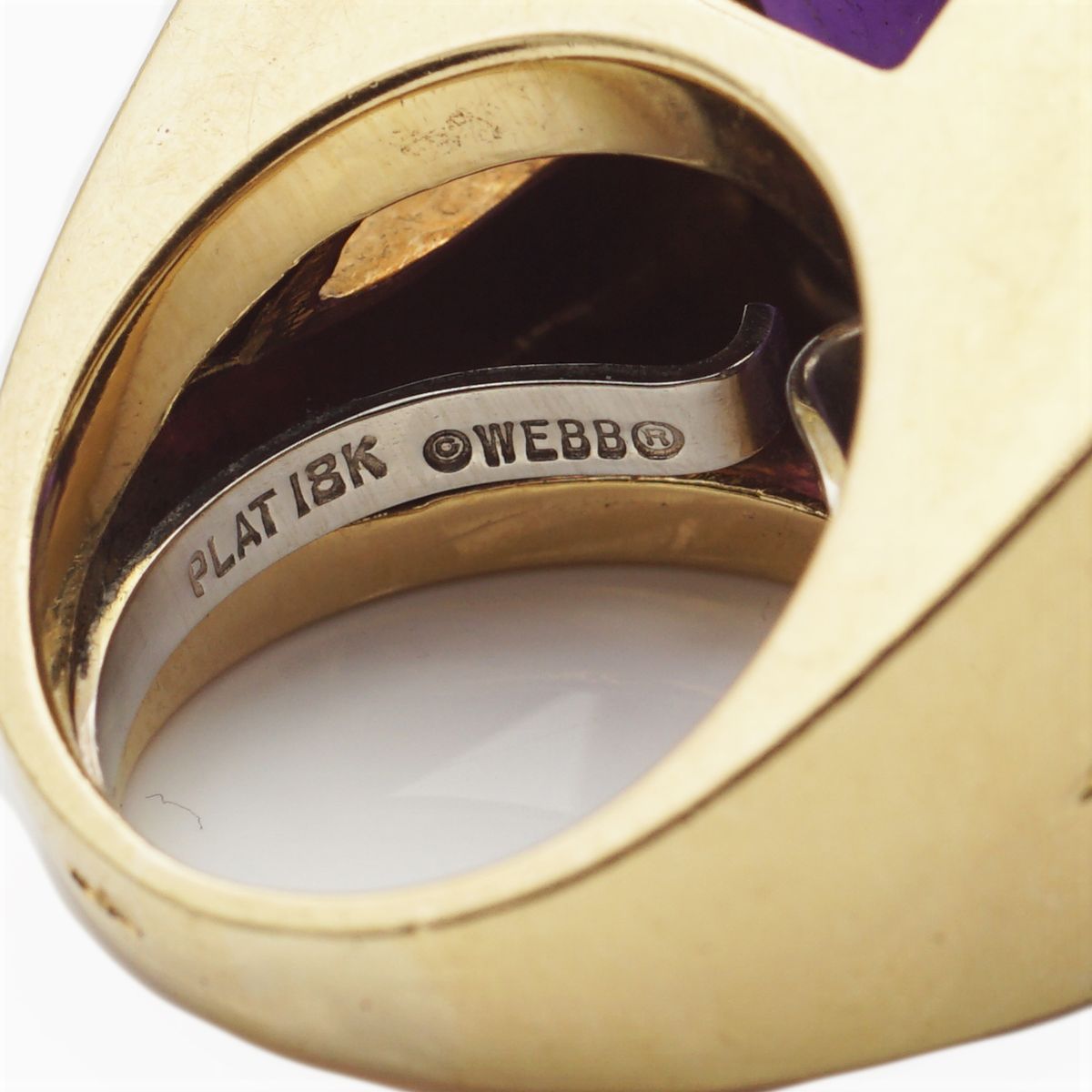 David Webb, Anello a Ponte in Oro Giallo e Bianco 18kt e Ametista