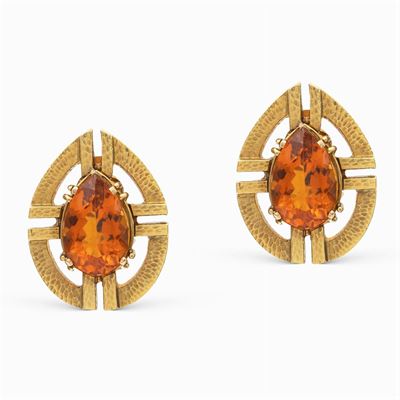 Orecchini in Oro Giallo Martellato 18kt e Topazi Gialli