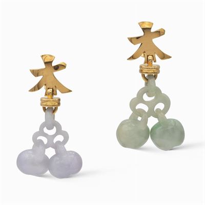 Orecchini in Oro Giallo 18kt e Giade Pendenti