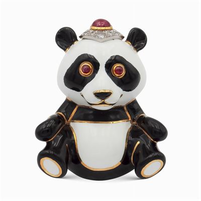 David Webb, Spilla "panda" in Oro Giallo 18kt e Platino