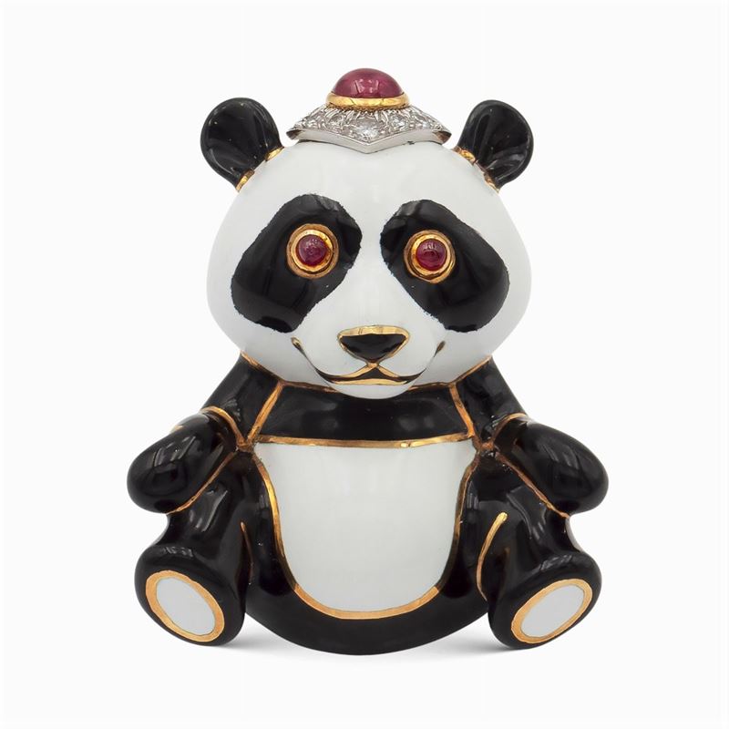 David Webb, Spilla "panda" in Oro Giallo 18kt e Platino