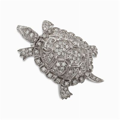 Spilla Tartaruga in Oro Bianco 18kt e Diamanti