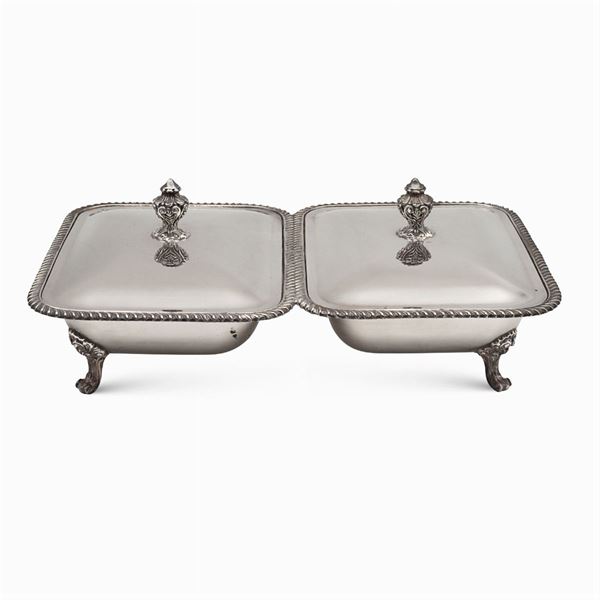 Double silver plated metal vegetable dish