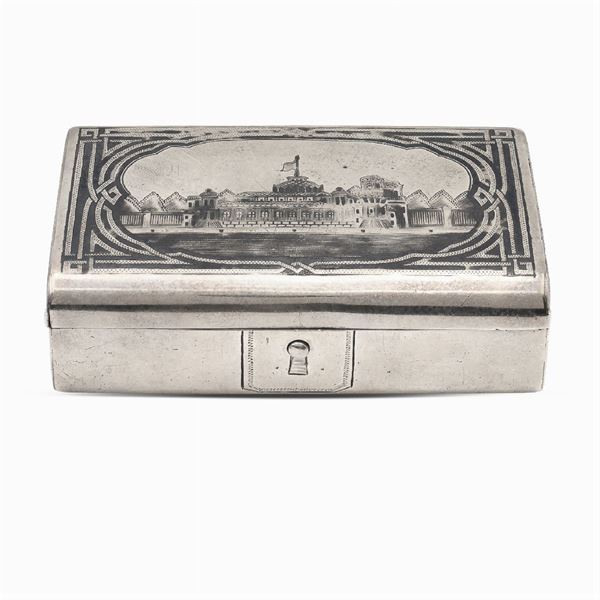Rectangular silver and niello box