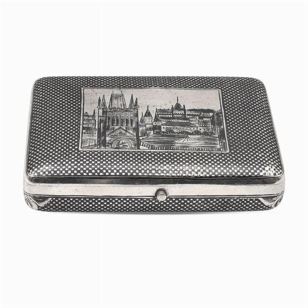 Rectangular silver and niello box