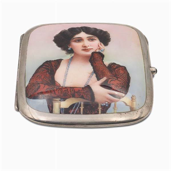 Silver and enamel cigarette box