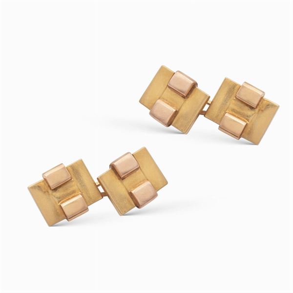 Rectangular 18kt yellow and rose gold cuff links