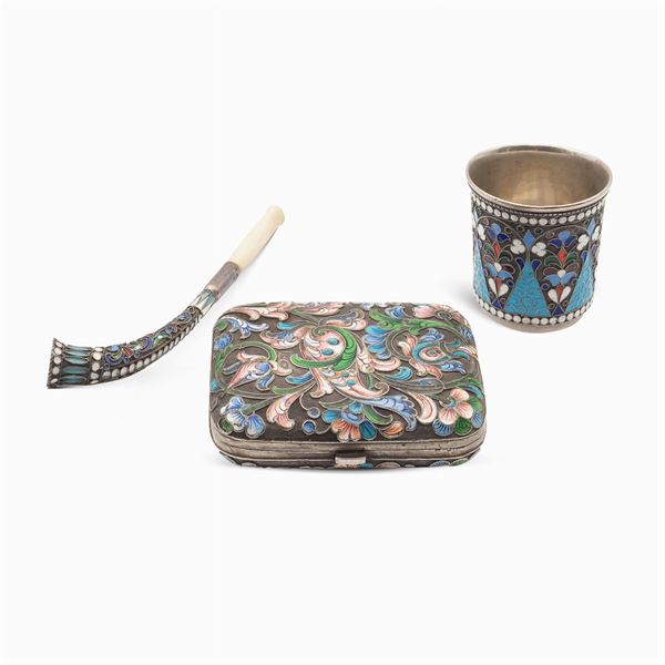 Group pf silver and polychrome enamel objects  (Russia, 19th-20th century)  - Auction FINE SILVER AND THE ART OF THE TABLE - Colasanti Casa d'Aste