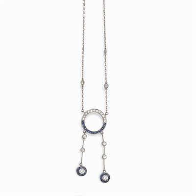 Collana Decò in Platino Diamanti e Zaffiri