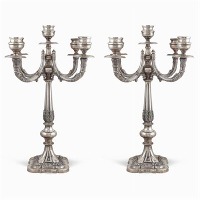 Coppia di Candelabri in Argento a 5 Luci