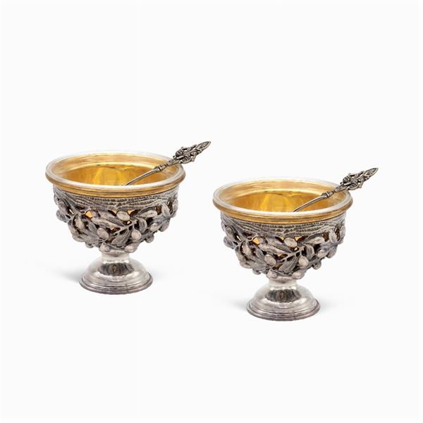 Coppia di saliere in argento e vermeil