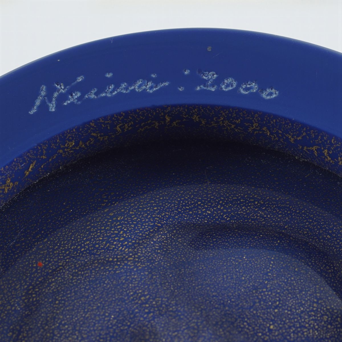 Venini, Vaso in Vetro Opalino Blu e Foglia Oro