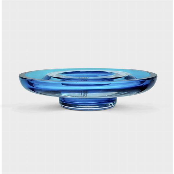 Venini, transparent and turquoise glass ashtray