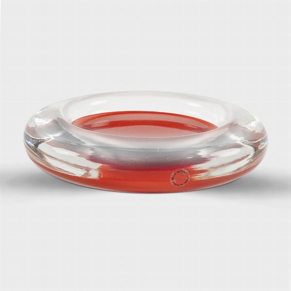 Venini, transparent and orange glass ashtray