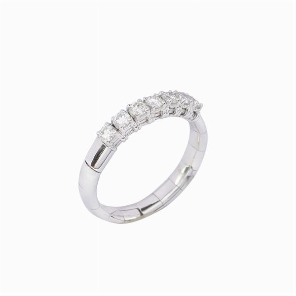 Anello riviere in oro bianco 18kt e sette brillanti ct 0,30 circa