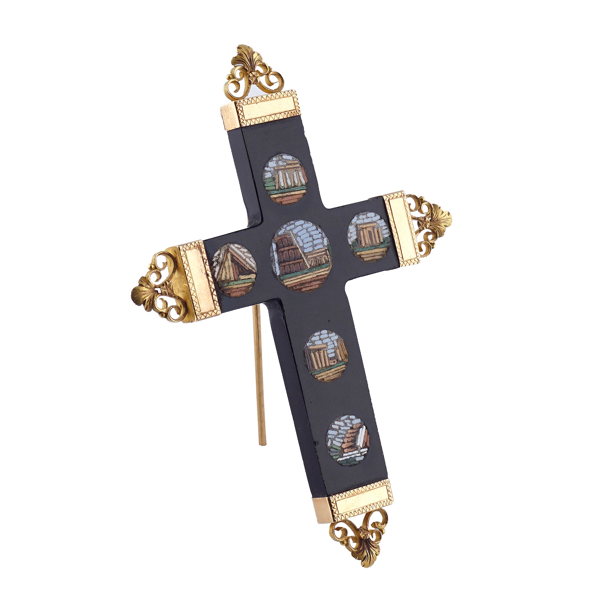 Spilla pendente croce in oro rosa 18kt e micromosaico