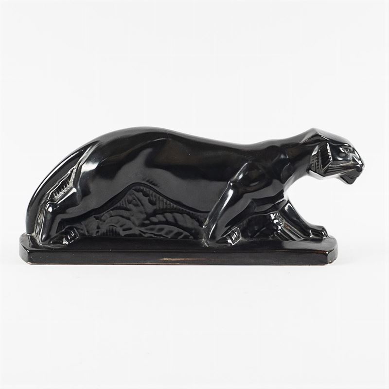 Scultura Pantera in Ceramica Nera