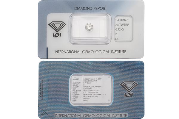 Brilliant cut diamond within blister ct 0,72  - Auction TIMED AUCTION  JEWELS AND WATCHES - Colasanti Casa d'Aste