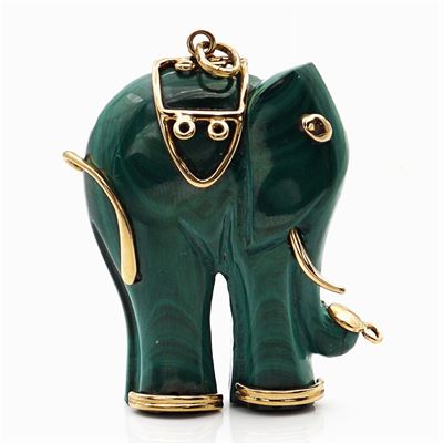 Pendente Elefante in Malachite e Oro Giallo 18kt
