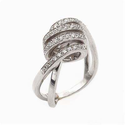 Anello a Spirale in Oro Bianco 18kt e Diamanti
