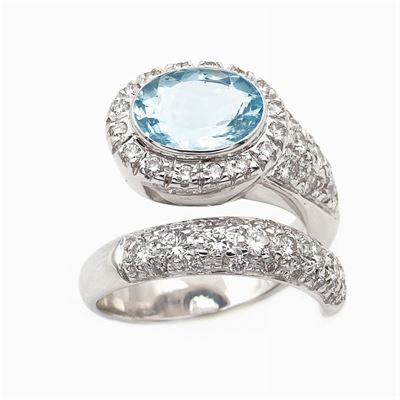 Anello a Serpente in Oro Bianco 18kt con Acquamarina