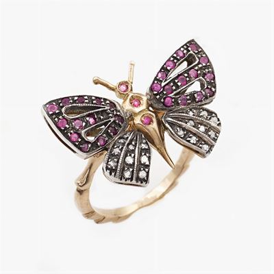 Anello Farfalla Pendente in Oro Rosa 14kt e Argento