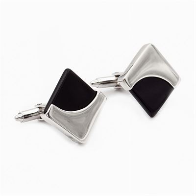Gemelli in Oro Bianco 18kt e Onice Nero
