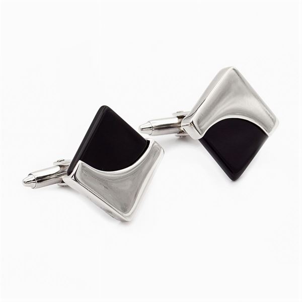 Gemelli in oro bianco 18kt e onice nero