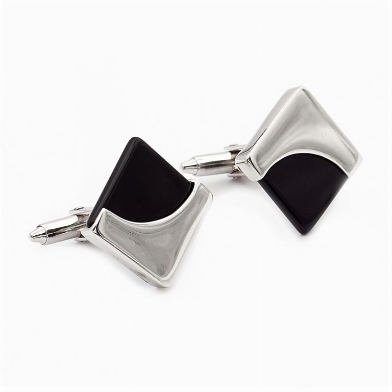 Gemelli in Oro Bianco 18kt e Onice Nero